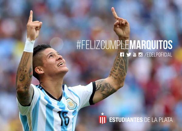 Argentina's tweet photo. [SELECCIONADOS] @ManUtd y Estudiantes (@EdelpOficial), actual y ex club, saludan a @marcosrojo5 por su cumpleaños 25. http://t.co/ahfQnYALFx