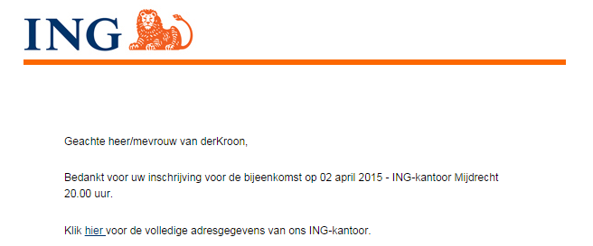 lisavdkroon's tweet photo. @ingnl ik heb onderstaand mailtje ontvangen. Ik heb geen rekening en ook geen afspraak met jullie... #spam ? http://t.co/N0TGBHLNLb