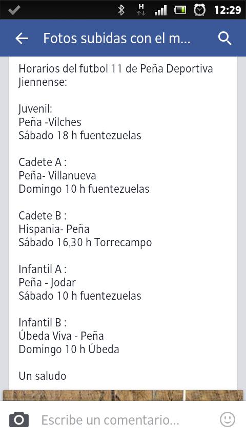 Horarios Peña deportiva jiennense en sus equipos de fútbol 11