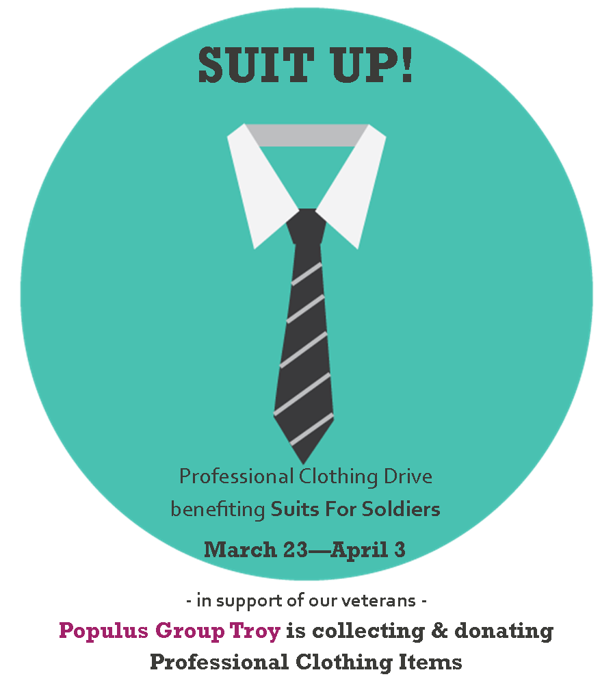 populusgroup's tweet photo. To support our #veterans #populusgroup is collecting professional clothing items and donating to @suitsforsoldier http://t.co/esPjRtxult