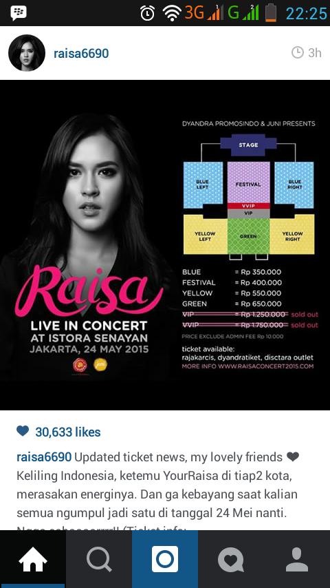 Harga tiket konser Raisa 350rb-1,7jt. Ga kebayang kalo harga tiket <a href="/iwanfals/">VL</a> segitu. Ane ga bisa nonton :(