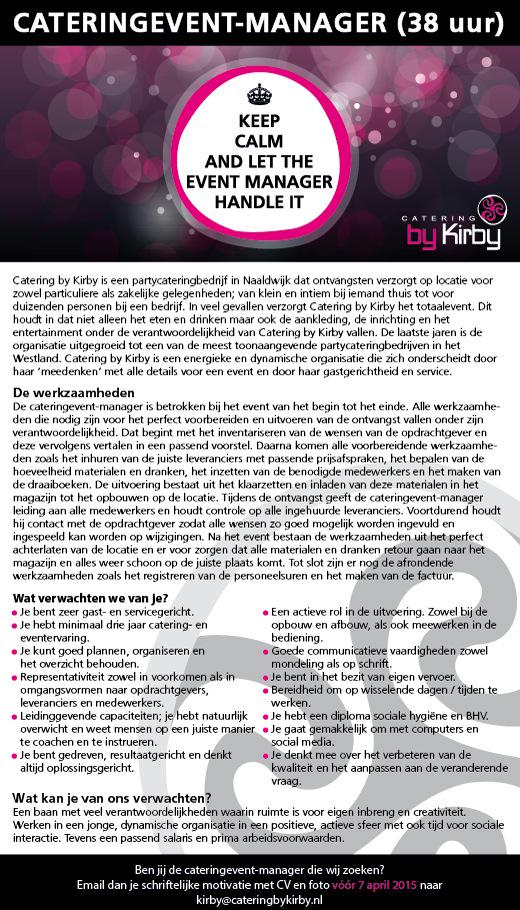 Ben jij de Cateringevent-manager die wij zoeken?