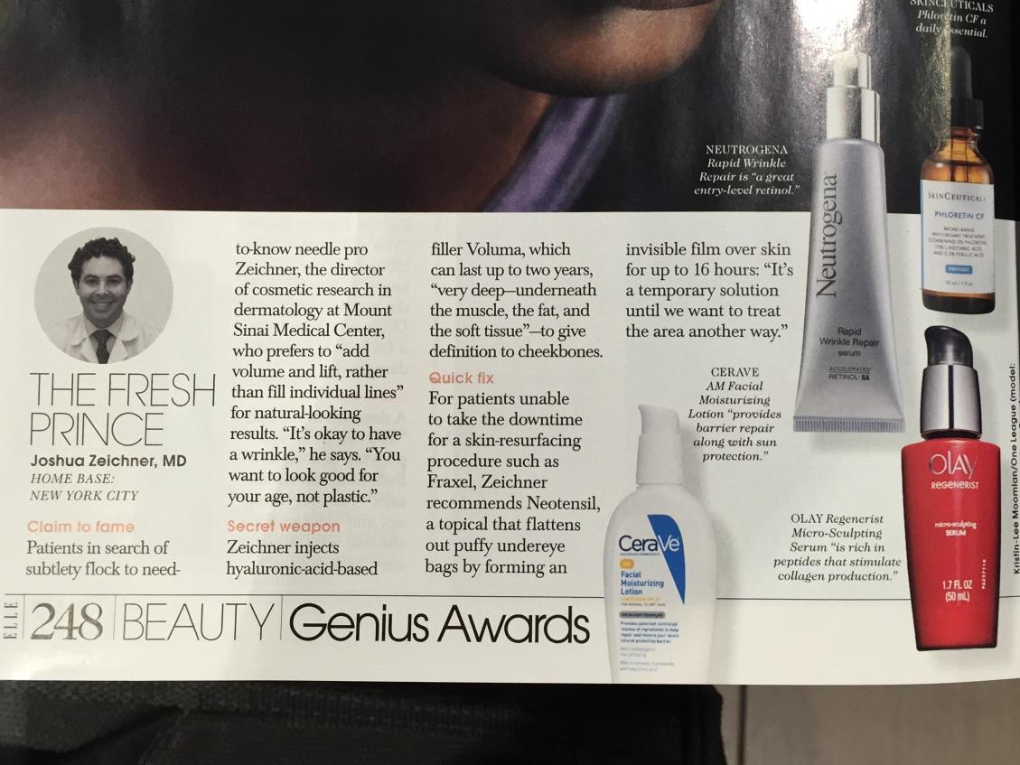 JoshZeichnerMD's tweet image. Honored to receive a #geniusaward from @ELLEmagazine ! #AskDrZ @Neutrogena @OlayUS @SkinCeuticals @ceraveskin #voluma