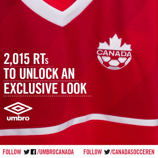 CanadaSoccerEN's tweet photo. Today is #CanadaRED day! 2,015 RTs will unlock an exclusive look at the new @UmbroCanada jersey (&amp; surprise)! http://t.co/Whhc87838L