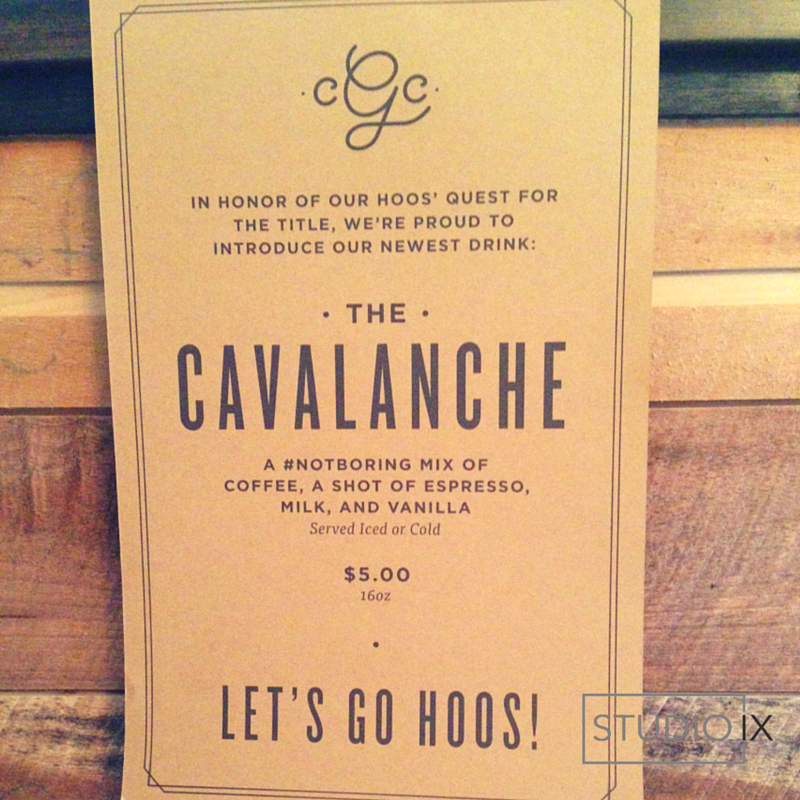 It's game day! Get into <a href="/gritcoffee/">Grit Coffee</a> at Studio IX for a Cavalanche coffee. Lets go #hoos! #wahoowa #UVA