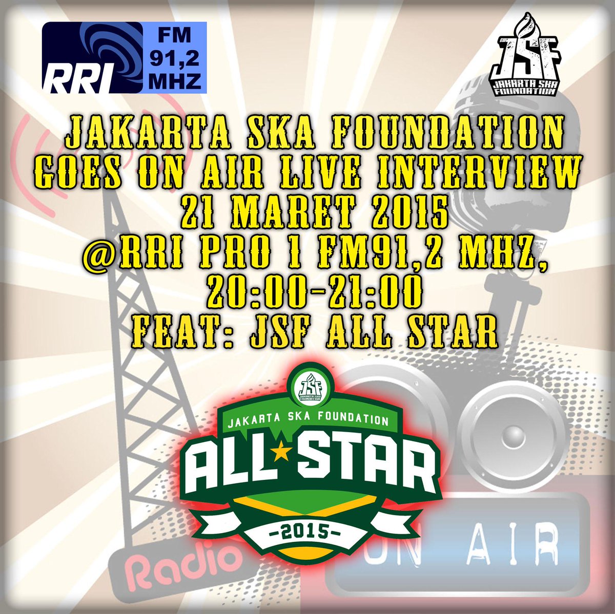 Bro'n'Sis pantengin frekuensi kalian @912pro1 FM 91,2 Mhz Sabtu 21/3/2015 20.00 kami ON AIR w: JSF feat JSFALLSTAR