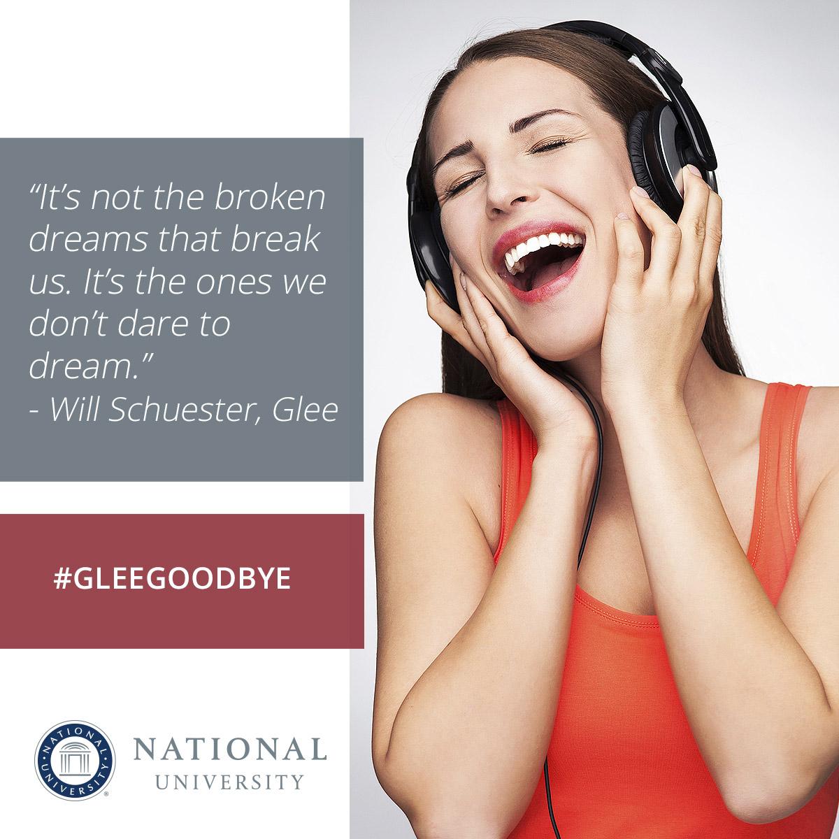 NatUniv's tweet image. “It’s not the broken dreams that break us. It’s the ones we don’t dare to dream.” -Will Schuester, Glee #gleek