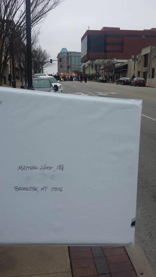 MattHurst's tweet photo. Keeping it real: @_stldk mailing my #Ferguson print in front of a protest. Order yours here http://t.co/TmCfMtQd8X http://t.co/1wiZb68OzW