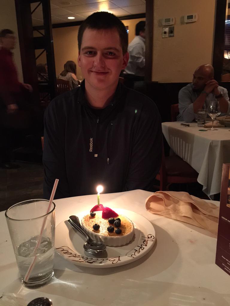 PDScopiers's tweet photo. The birthday boy @KoreyPhilpot getting his dessert after eating a whole cow #growingboy #stuffedtothemax http://t.co/xMcA12P04c