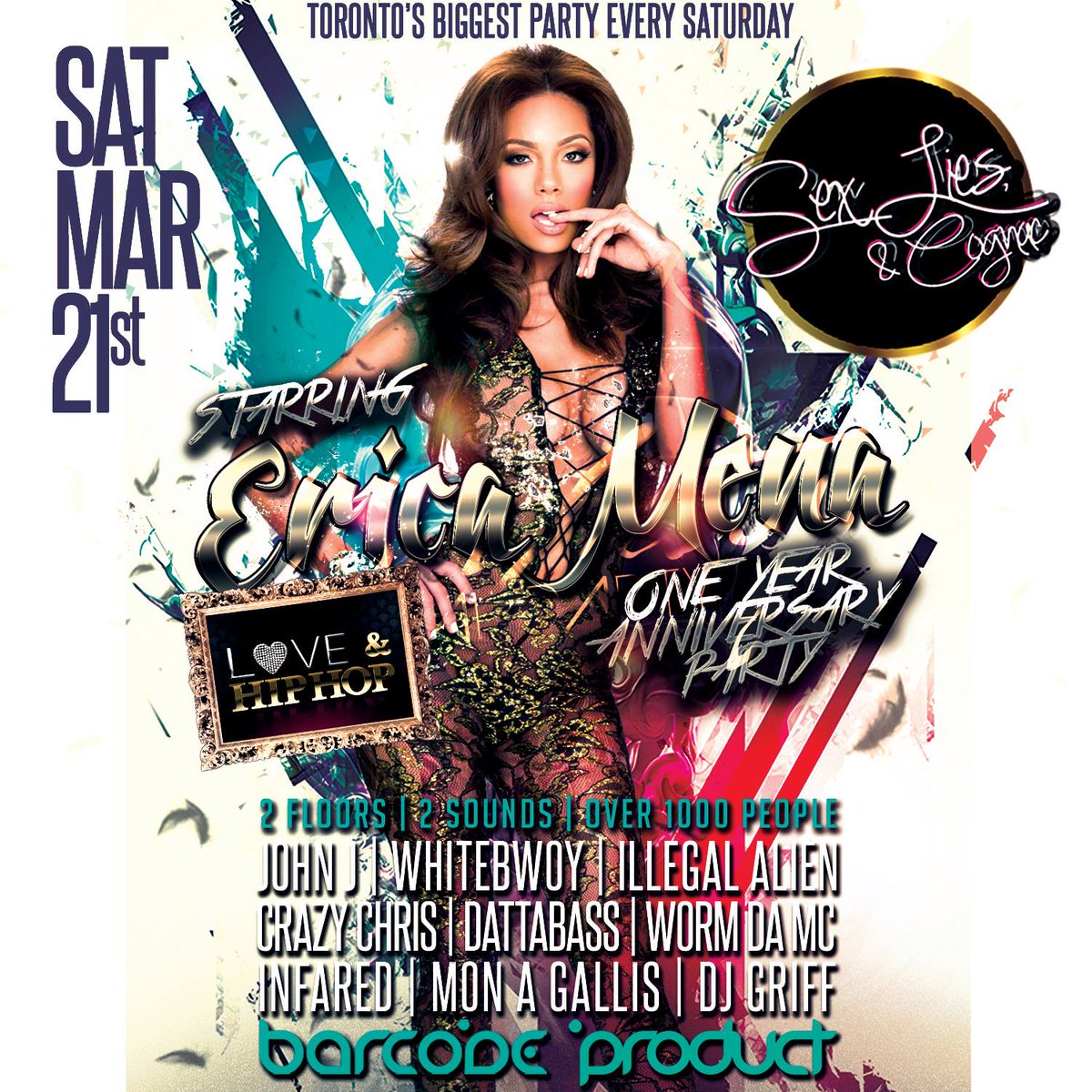 Barcode_TO's tweet photo. HAPPY ONE YEAR TO US. See you all tonight inside Sex, Lies & Cognac with the gorgeous @iamErica_Mena! #BarcodeTO http://t.co/6hnLska1EK