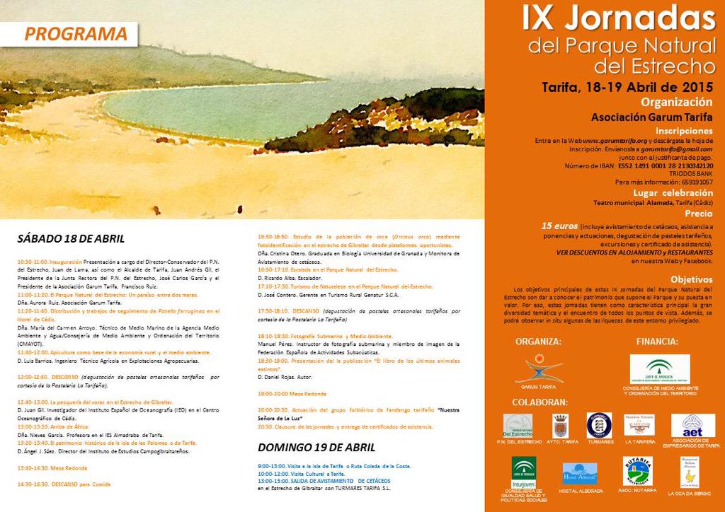 IX JORNADAS PARQUE NATURAL DEL ESTRECHO, 18 y 19 de abril 2015.Tarifa, cádiz.garumtarifa.org  #jornadasgarum2015