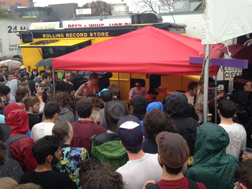 homeslicepizza's tweet photo. @TheeOhSees don't mind a little rain!! Party on!! #MXTS #sxswfree http://t.co/rbud9CWI3w