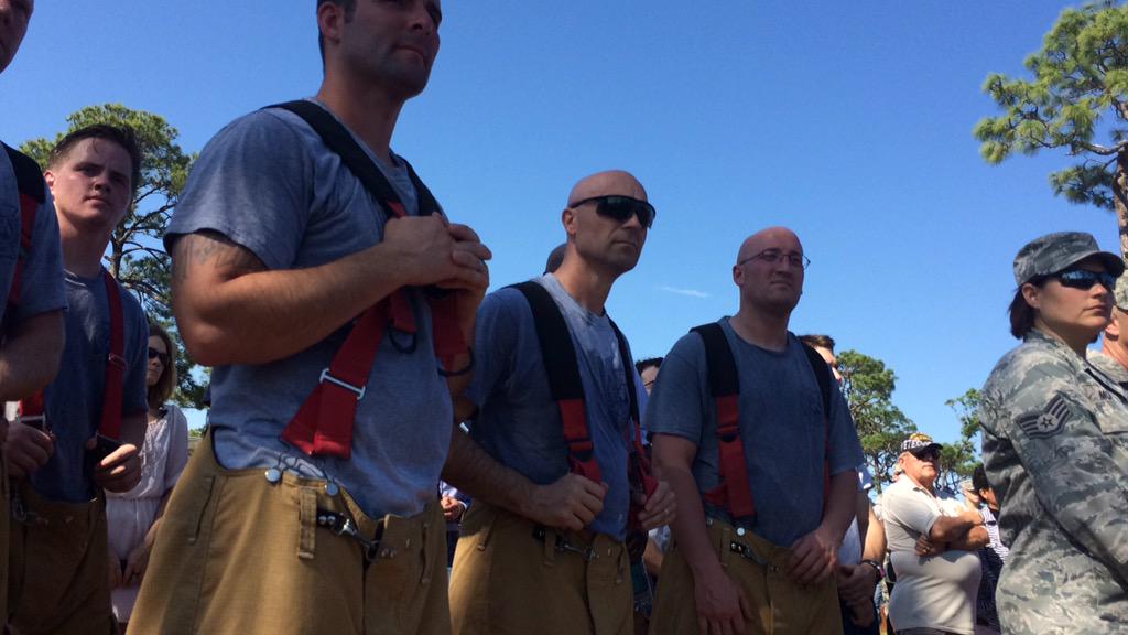 Firefighters who helped with the Black Hawk crash supporting rucker march on Hurlburt Field!! @pnj @HurlburtField