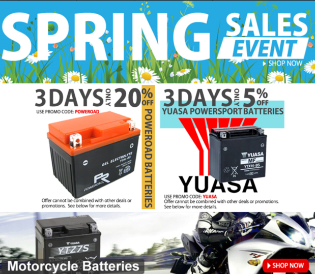 Atbatt's tweet photo. Spring Sales Event

#springsale #motorcyclebatteries #motorcycleparts #battteries http://t.co/HkDQWvaHUi