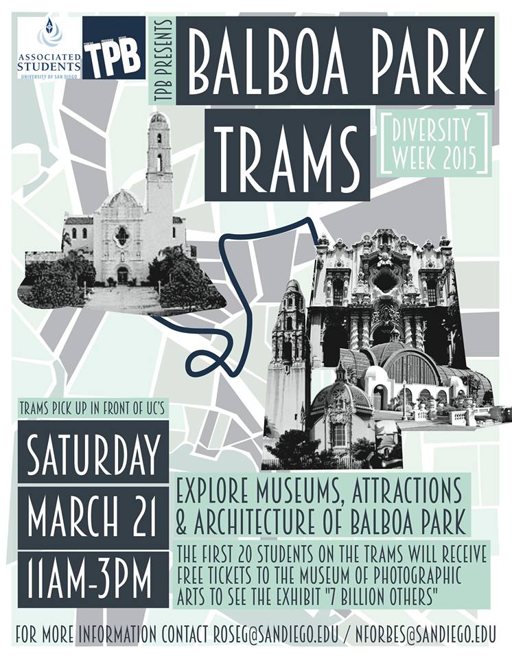 .<a href="/usd_TPB/">Torero Program Board</a> University of Diversity Week has w/tonight's MEChA Fiesta Night, 6pm, Forum C; Saturday trip to Balboa Park