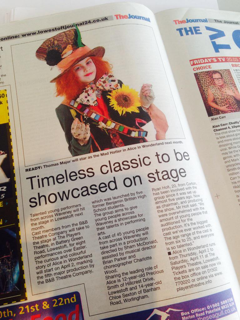 Have you seen today's <a href="/lowjournal/">Lowestoft Journal</a> #news #youngpeople #theatre #lowestoft #acting #whatson #AliceInWonderland #easter