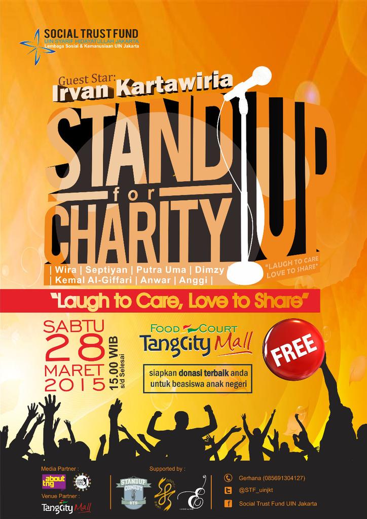 Wah <a href="/STF_Uinjkt/">Social Trust Fund</a> ada event keren! Stand Up For Charity: Laugh to Care, Love to Share. Yuk Sabtu depan ke <a href="/tangcity/">Tangcity Mall</a> :))
