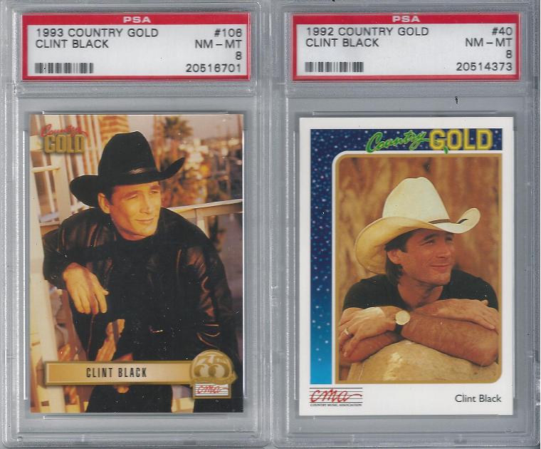 FavMusCards's tweet image. 1992 and 1993 Country Gold PSA graded cards of Clint Black @Clint_Black