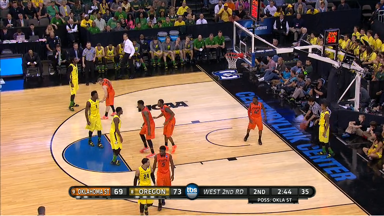 salesforcescott's tweet photo. Meanwhile in other news...it is the battle of the neon highlighter uniform teams... #MarchMadness #OKSTvsORE http://t.co/bfqd4sfI8u