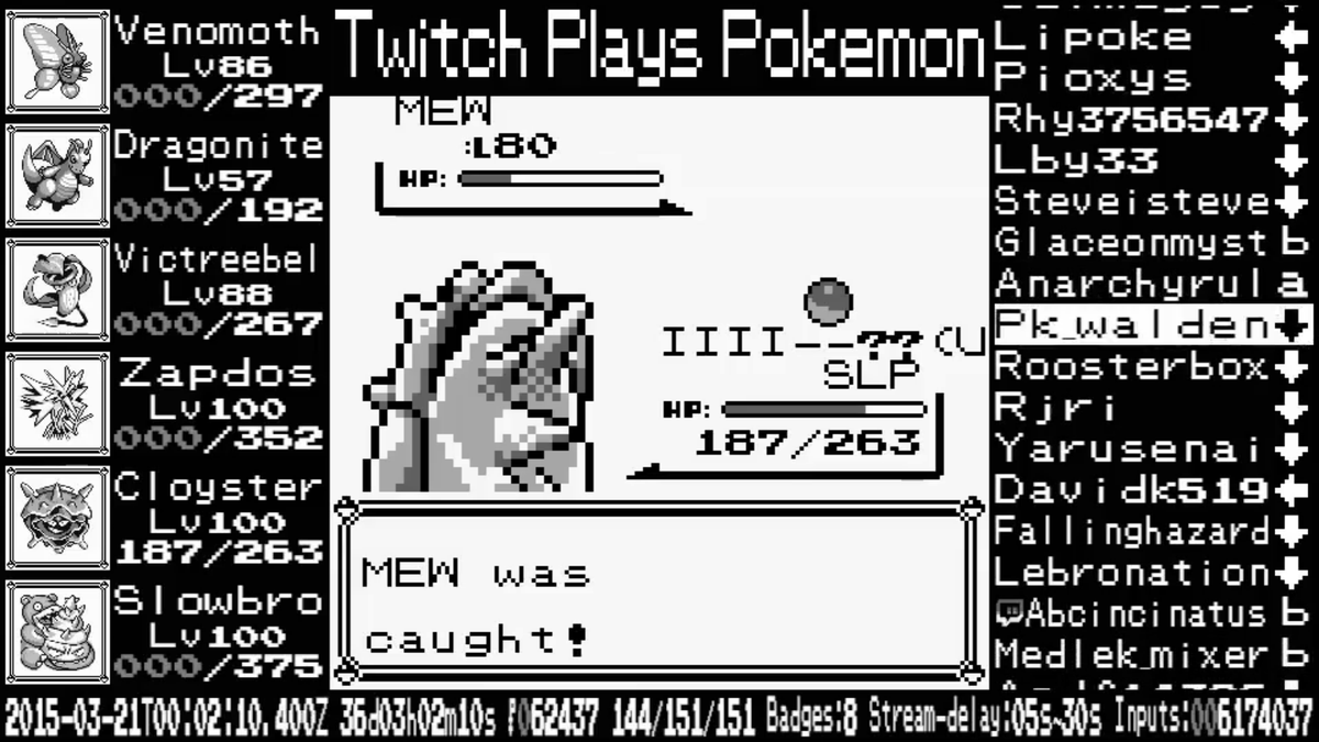 Pokemon_Twitch's tweet photo. #MEW WAS CAUGHT ヽ༼ຈل͜ຈ༽ﾉ MEW #RIOT ヽ༼ຈل͜ຈ༽ﾉ MEW RIOT ヽ༼ຈل͜ຈ༽ﾉ MEW RIOT ヽ༼ຈل͜ຈ༽ﾉ #TWITCHPLAYSPOKEMON RIOT ヽ༼ຈل͜ຈ༽ﾉ http://t.co/IMX4cn4mOu