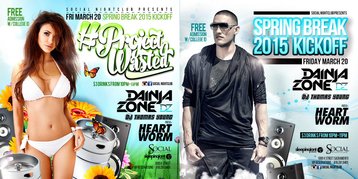 SocialNight916's tweet photo. Spring Break has officially arrived!! ATTN: All Spring Breakers to come get #ProjectWasted tonight w/ $3 drinks til11 http://t.co/72GJtHcBjz