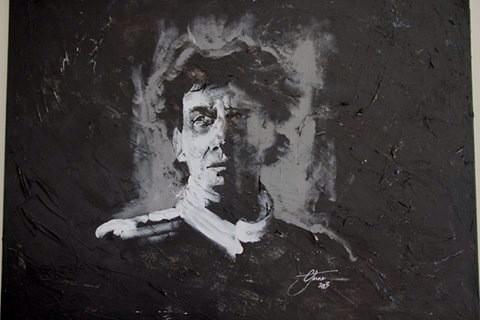 Happy birthday Ayrton Senna. Would have been 55 today. My tribute to him (finger painting in white acrylic on black) 