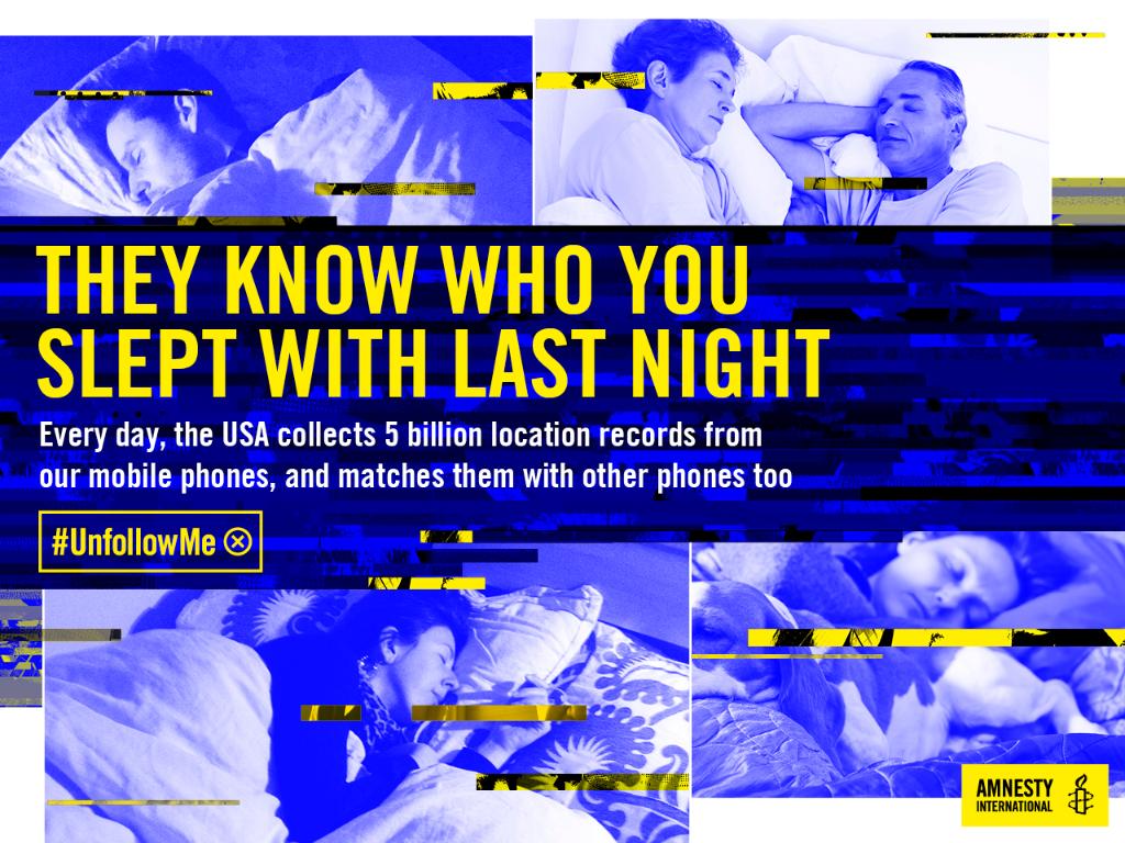 amnesty's tweet photo. FACT: Every day, the USA collects 5 billion location records from our phones: http://t.co/kHqds8iVDT #UnfollowMe http://t.co/aAAxvMiAIp