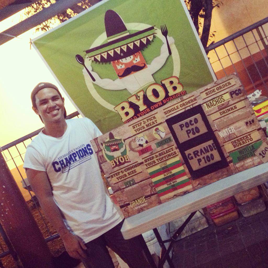 BYOBurrito's tweet photo. Catch BYOB at the Ateneo bonfire tonight!! We're near the Henry Lee Irwin Theatre 😊 #BYOBxBonfire 🍻💙 http://t.co/hAZsL8r38Y