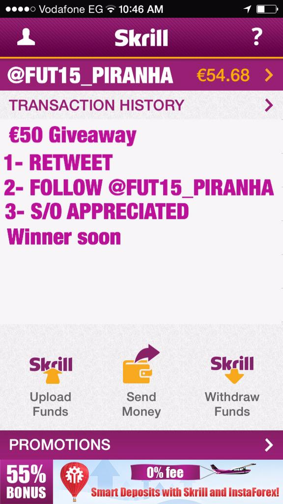 Osama_Sherif98's tweet image. €50 Skrill Giveaway
1- Retweet
2- Follow Me ( @FUT15_PIRANHA )
3- S/O Appreciated
Winner soon 
G.L