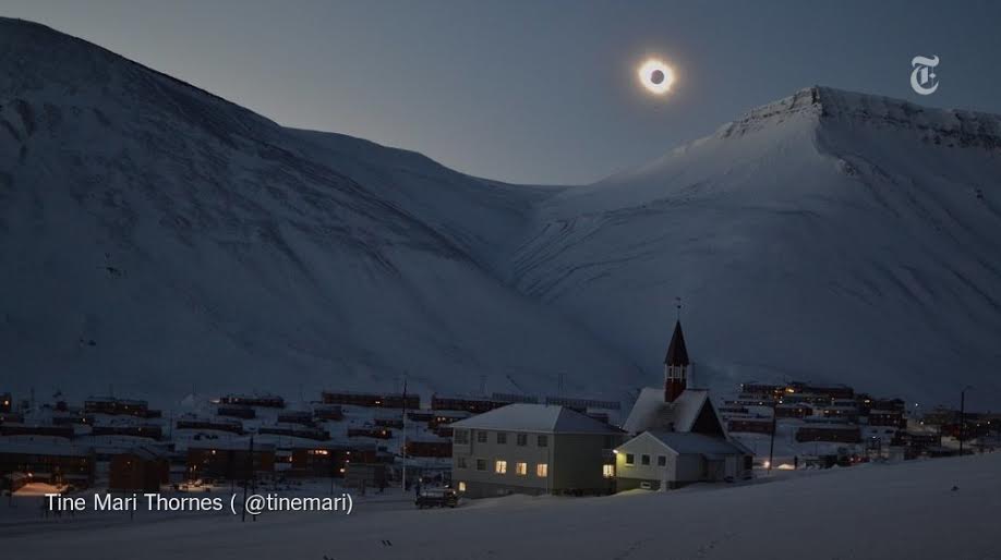 What yesterday's eclipse looked like in Svalbard, a remote Norwegian island. Follow us at instagram.com/nytimes/