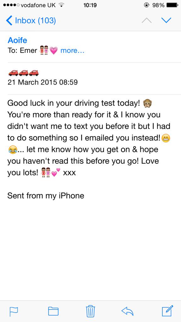 EmerMcParland's tweet photo. So told @aoifeburns_  not to text me before I went for my test, come home from it and receive this🙈 love her ❤️👭🚗 http://t.co/C36rqMDTkI