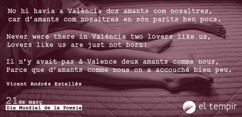 ElTempirdElx's tweet photo. Piuleu poesia a les xarxes en el Dia Mundial de la Poesia. Ací uns versos ben coneguts d'un Estellés plurilingüe #dmp http://t.co/6CVHdy4fSl