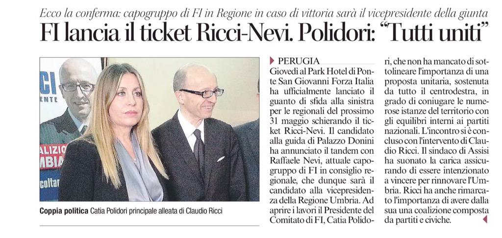 Dal <a href="/CorriereUmbria/">Corriere dell'Umbria</a>: #regionali2015 #umbria Ticket Ricci-Nevi <a href="/forza_italia/">Forza Italia</a> <a href="/raffaelenevi/">Raffaele Nevi</a>