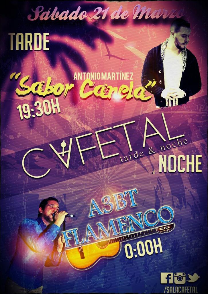 CafetalAlgaba's tweet photo. Hoy doble sesión  de flamenkito en @CafetalAlgaba  disfruta de la tarde con SABOR CANELA Y LA NOCHE CON A3BT FLAMENCO http://t.co/AkdC9OeeTP