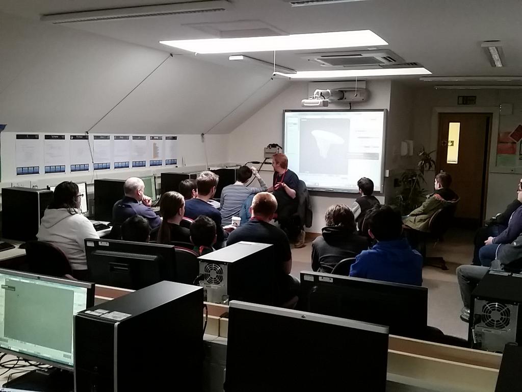 Tom_Duncan's tweet photo. Gary from @ThinkUHI talking subdivision in 3D modelling @MorayGameJam workshops #moraygamejam #gamedev #creativemoray http://t.co/wSF8RupDWU