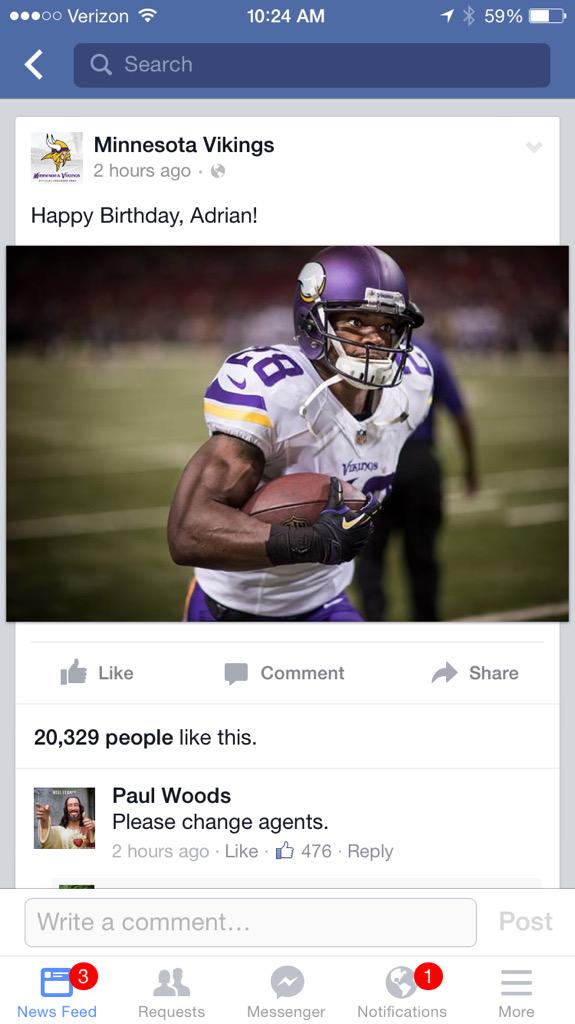 Plenty of intentionality in these Happy Birthday Adrian Peterson posts on Facebook & message by  