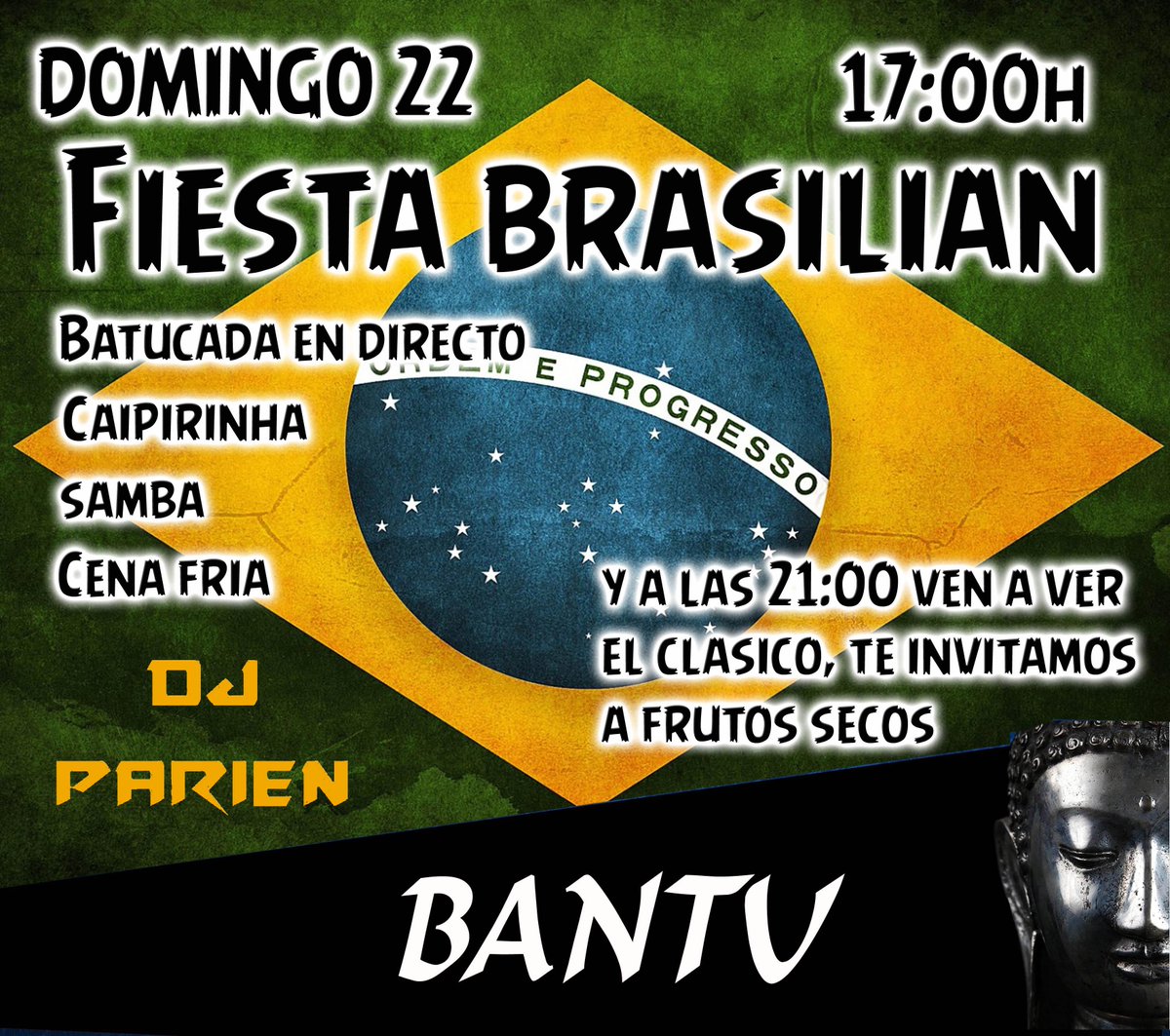 Mañana te esperamos con la fiesta brasilian, habrá batuada en directo desde las 17:00, caipirinhas etc...