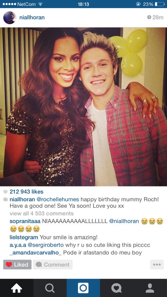 Niall posted this on Instagram around 30 min ago, wishing a happy birthday to Rochelle Humes.  