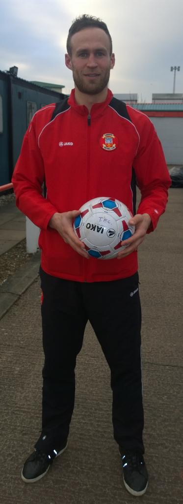 Dave Hibbert with the matchball after his hat-trick v <a href="/Hednesford_Town/">Hednesford Town FC</a> today. <a href="/conferencefooty/">Football Conference</a>