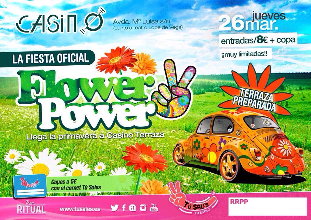 Jueves 26 Marzo! FLOWER POWER en CASINO!! ✌️✌️✌️
Pídeme ya tu entrada!!! 
662956122