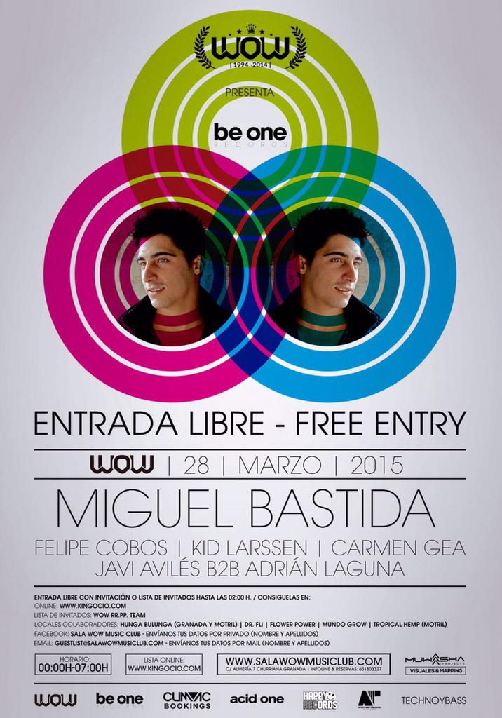 wowmusicprod's tweet photo. ENTRADA LIBRE 
Sáb. 28 marzo @Miguel_Bastida @FelipeCobosDj @KidLarssen @CarmenGeaDj @javiavilesarco @AdrianLagunadj http://t.co/UMxXgjaJ0c
