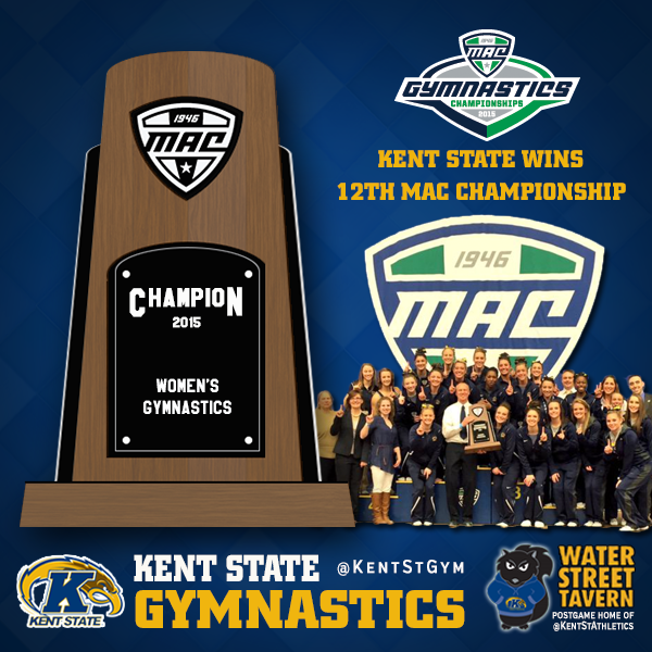 KentStAthletics's tweet photo. Add another to the trophy case! Congratulations @KentStGym, 2015 MAC Gymnastics Champions! Champs for the 12th time! http://t.co/s5lZlrGOlj