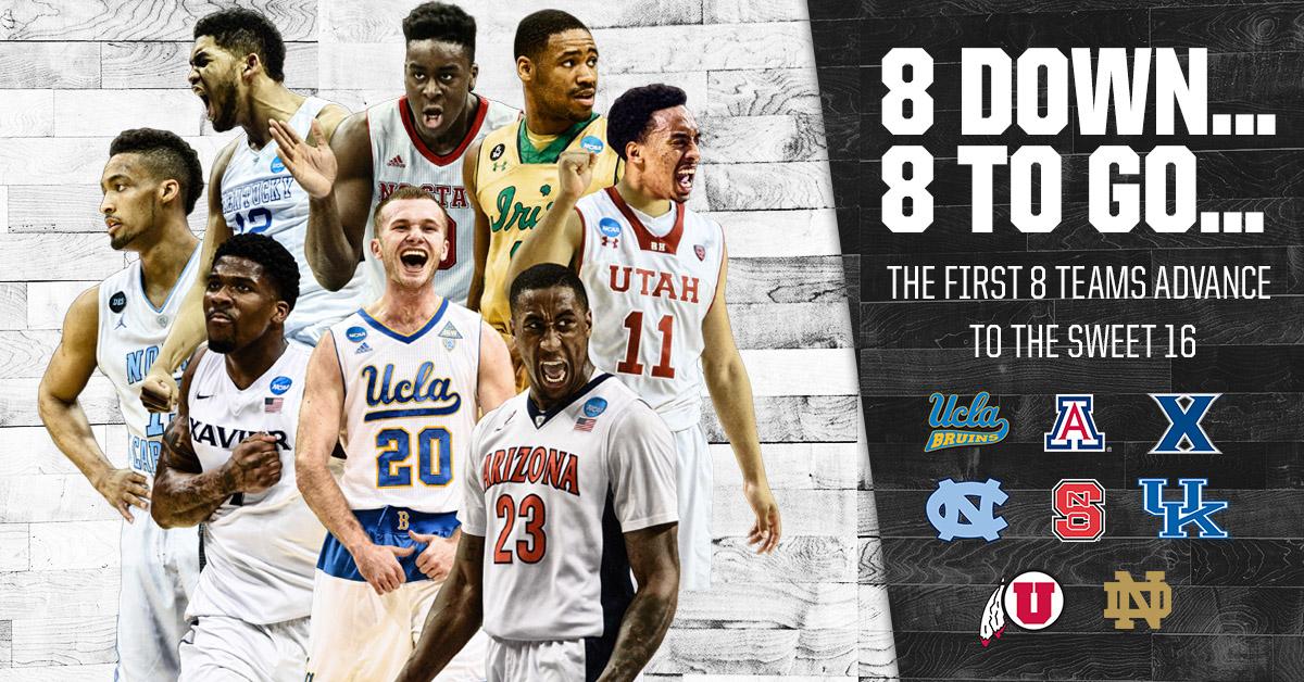 MarchMadnessMBB's tweet photo. Halfway to the #Sweet16! #MarchMadness http://t.co/kZdJuf8BOE