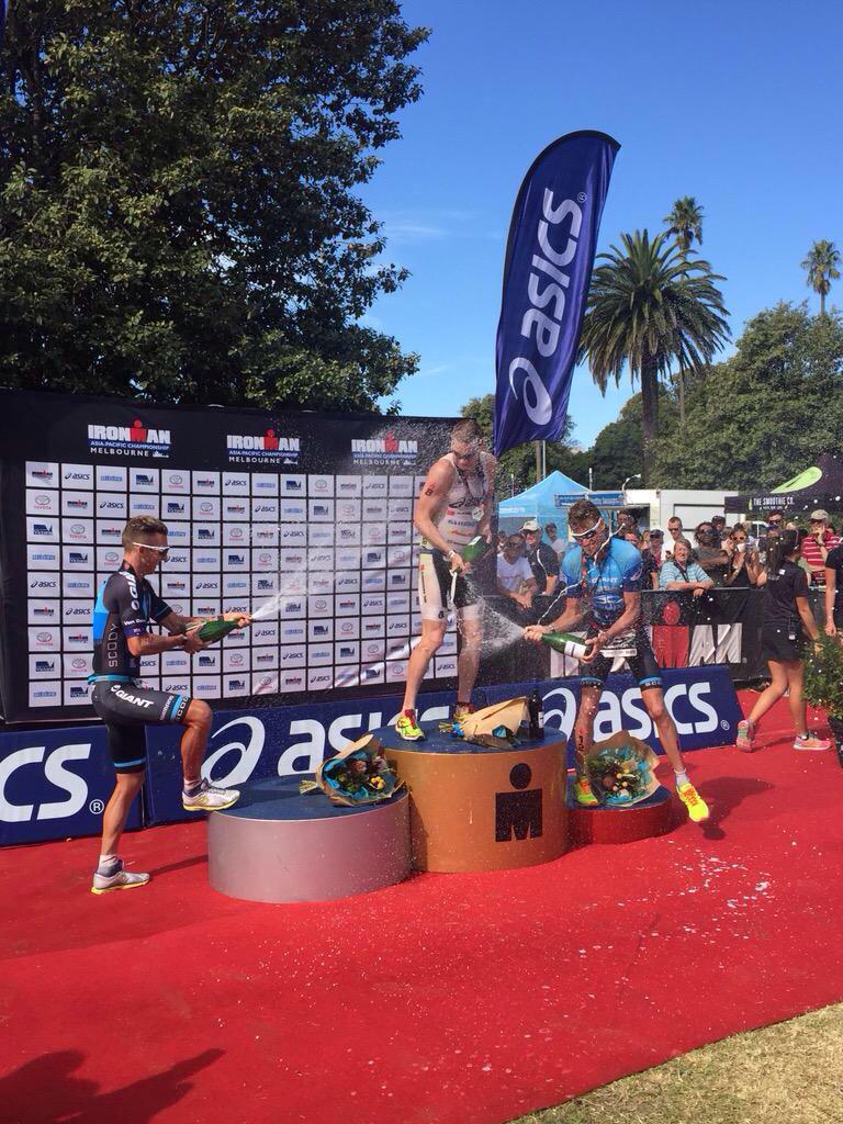 ASICSaustralia's tweet photo. Congrats ASICS Ambassadors @JeffreySymonds & @sticksy @IRONMANAsiaPac #IronmanMelbourne #ASICSGoRunIt #IMMelb http://t.co/JYwpttCi1g