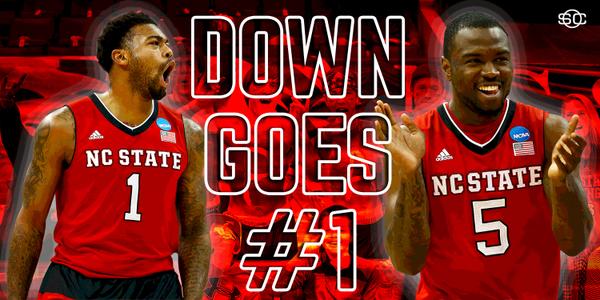 SportsCenter's tweet photo. ICYMI: NC State drops 1-seed Villanova. It's 3rd consecutive year that a 1 seed has lost in Round of 32. http://t.co/4o9s5C37Sx