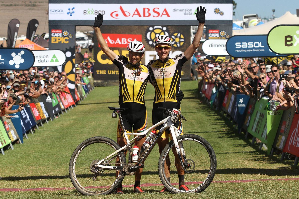 .#2015AbsaCapeEpic champions <a href="/jaroslavkulhavy/">Jaroslav Kulhavy</a> <a href="/sauserwind/">Christoph Sauser</a> <a href="/iamspecialized/">Specialized Bicycles</a> <a href="/songoinfo/">songo.info</a>