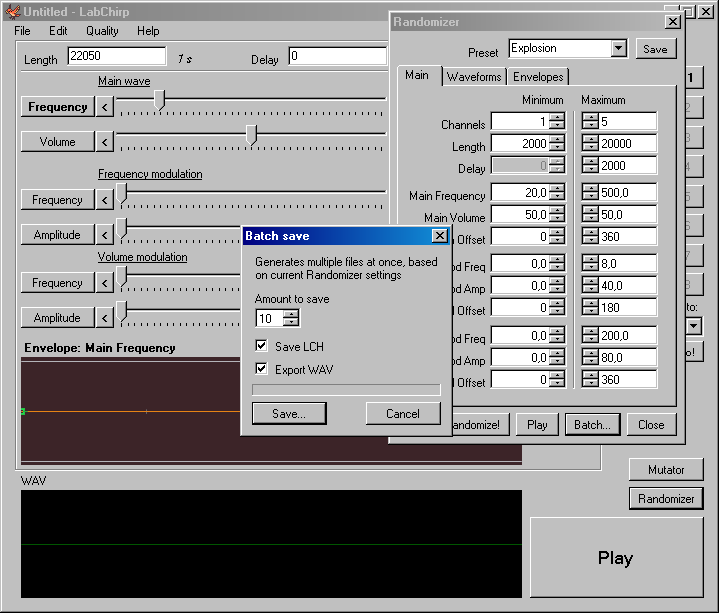 LabbedNet's tweet photo. In #LabChirp v1.25 you can save a bunch of random sounds at once! Thanks @jobromedia for the suggestion! #gamedev http://t.co/iS20QibOgU
