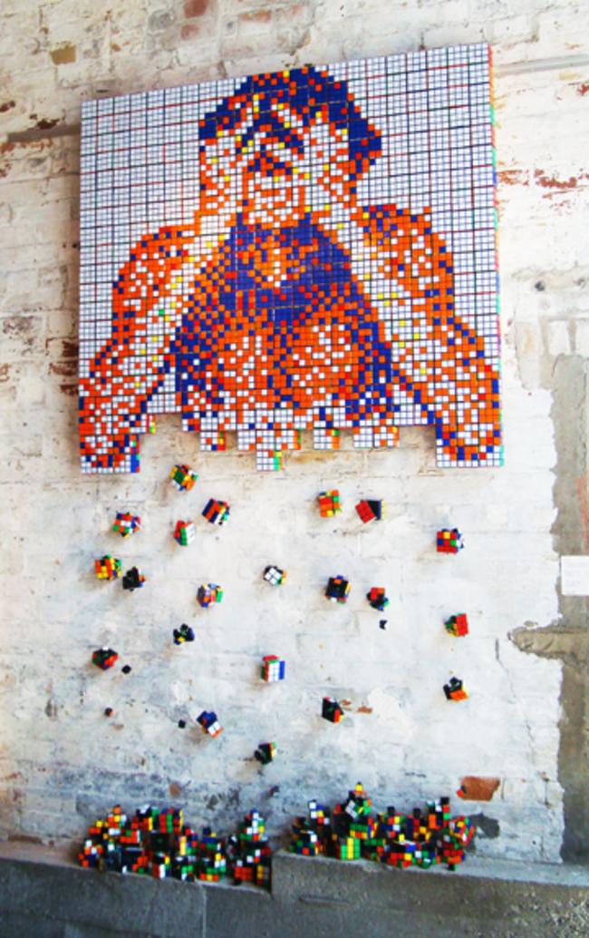 DesignDowntown's tweet photo. Art made from Rubik's cubes! Next @downtownartwalk will have CANSTRUCTION... http://t.co/fNOyElQU0w #downtown http://t.co/CWWtjSm0ct
