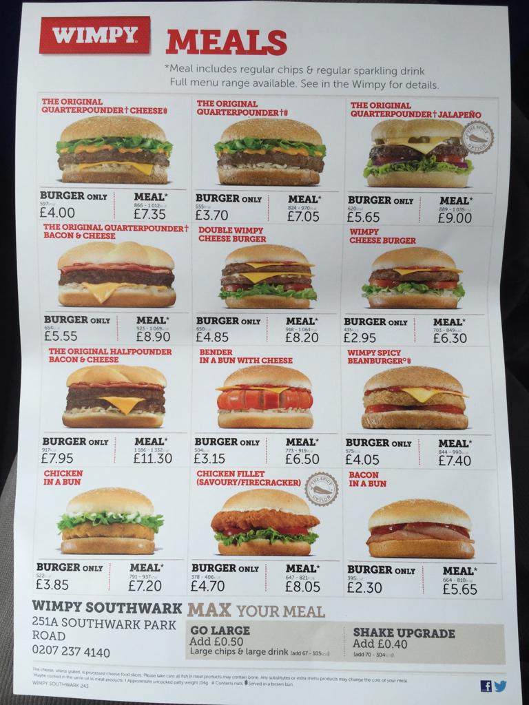 cpchannel's tweet photo. What a thing of wonder this menu is ;-) @WimpyUK http://t.co/TRVLQN37cl