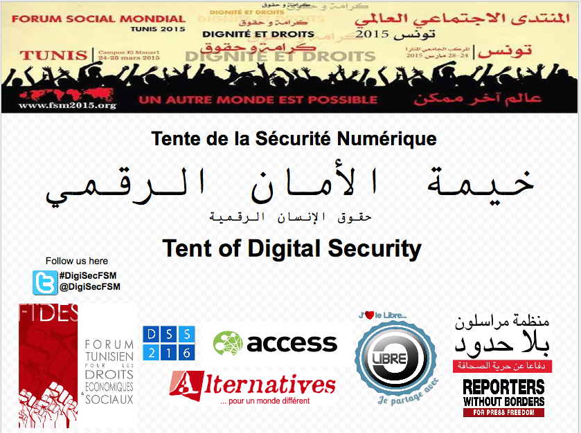 AlternativesTN's tweet photo. Rejoignez le Centre de sécurité numérique au #FSM2015  @accessnow + @RSF_Tunisie #FMML2015  http://t.co/Q7AwAdQCUR : http://t.co/D5N2AKzZQb